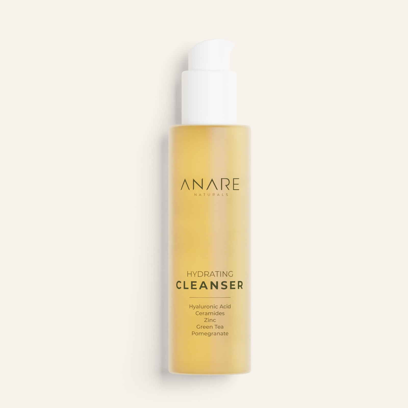 Anare Naturals hydrating cleanser bottle on a light beige background